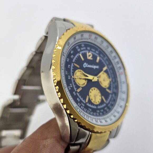 Classique 40MM Two Tone Quartz Analog Men's Fashion Watch 7.5" Wrist New Battery - Picture 5 of 12